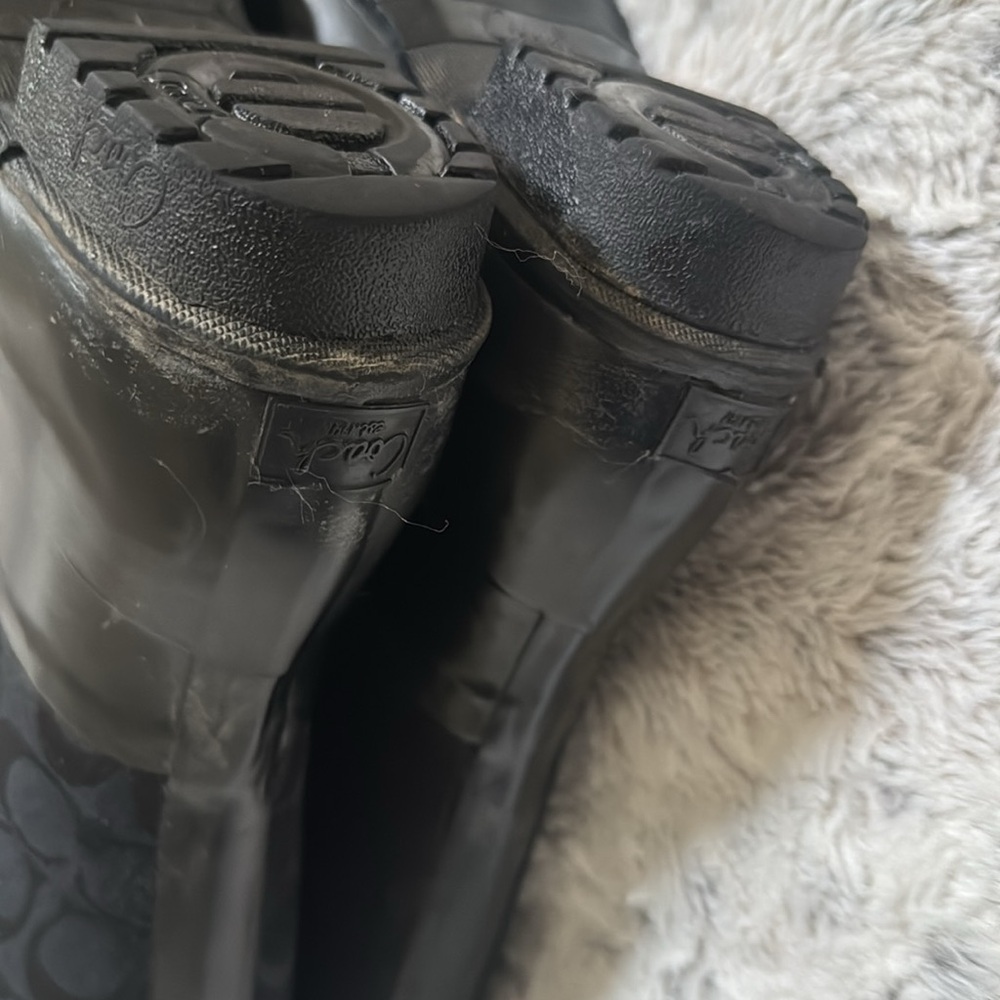 Coach Pearl Rain Boots Womens 7B Black Signature Logo Rubber Calf High A7314 - Picture 11 of 12